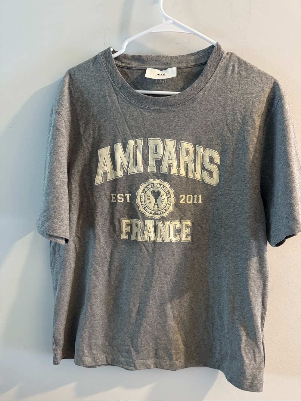 Ami Alexandre Mattiussi Gray Kids Graphic Tee with Cream Logo